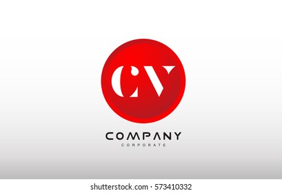 CV letter alphabet dot circle red simple flat technology modern creative vector logo icon sign design template 
