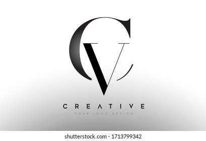 Concepto de icono de logotipo de diseño de letra CV cv con fuente serif y estilo clásico elegante de imagen vectorial.