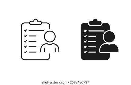 CV Letter Form Pictogram. Employment Paper, Interview Candidate Symbol. Resume Document Line and Silhouette Icon Set. Profile Information. Editable Stroke. Isolated Vector Illustration.