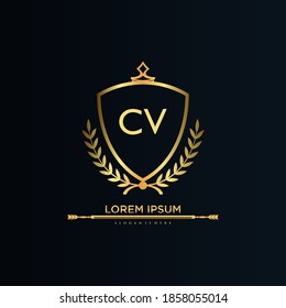 Letra CV inicial con plantilla real.elegante con el vector de logotipo de la corona, Ilustración vectorial con logotipo de letras creativas.