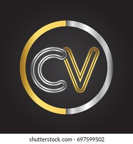 CV Letter logo in a circle. gold and silver colored. Vector design template elements for your business or company identity.