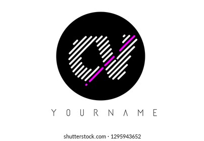 CV Letter Logo Design with White Lines and Black Circle Vector Illustration