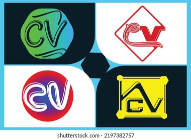 CV letter logo and icon design template