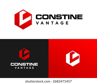 Monograma del logotipo de la letra del CV dentro de un hexágono.