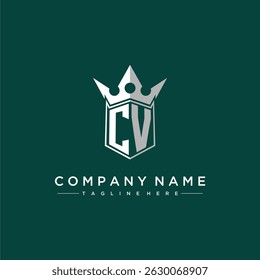 Logotipo inicial do monograma da letra CV para o desenho do escudo e da coroa
