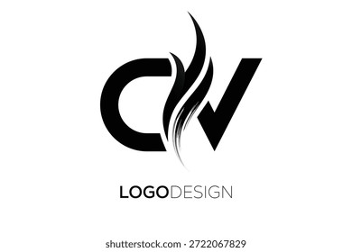 Letra CV Monograma Logo com Pincel Artístico Traçado para identidade de marca moderna