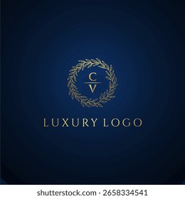 CV carta monograma casamento de luxo com criativo círculo folha ouro