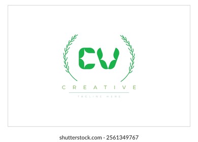 CV letters eco logo with leaf. Fresh nature and healthy leaf logo design.