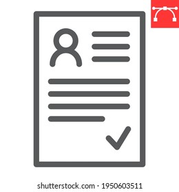 CV line icon, contract and document, resume vector icon, vector graphics, editable stroke outline sign, eps 10