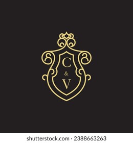 Logo inicial de la línea CV vintage en un diseño profesional de alta calidad que se imprimirá en cualquier medio de impresión