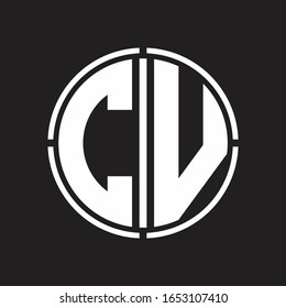CV Logo initial with circle line cut design template