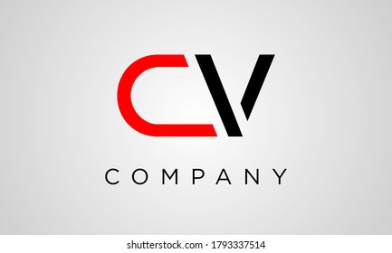 CV Logo Letter Design Vector with Red and Black Colors.