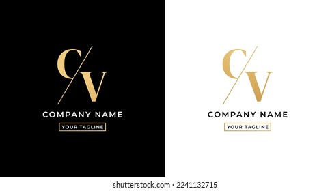 La letra del logotipo CV o el logotipo de la letra CV vectorial sobre fondo blanco y negro. Logo de la letra CV con concepto de go. Elegante logotipo de letra CV de color dorado. Adecuado para logotipos de empresa con las iniciales C y V.