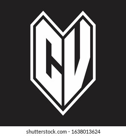 CV Logo monogram with emblem line style isolated on black background