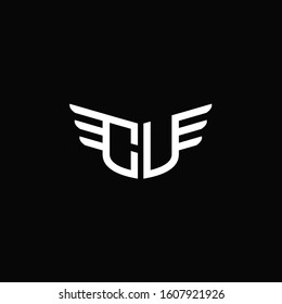 CV logo monogram emblem shape with wings style ribbon design template