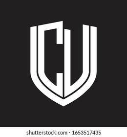 CV-Logo-Monogramm mit Emblem-Schild-Design einzeln auf schwarzem Hintergrund