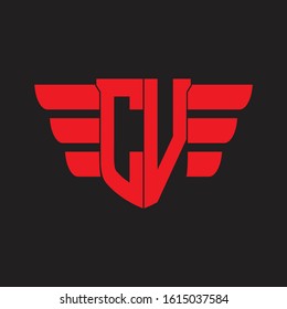 CV Logo monogram with emblem and wings element design template on red colors