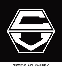 CV Logo monogram with hexagon shape up and down blackground design template