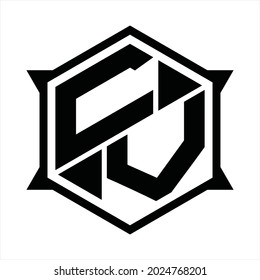 CV Logo monogram with hexagon and sharp shape design template