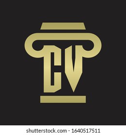 CV Logo monogram with pillar style design template with gold colors