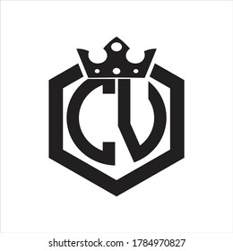 CV Logo monogram rounded by hexagon shape with crown design template on white background