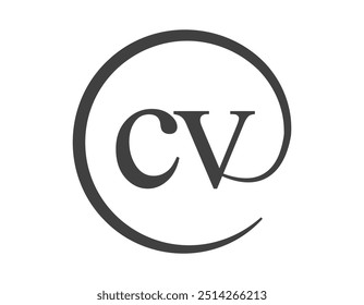 Logotipo CV de duas letras com estilo de sinal de email em forma de círculo. Logotipo redondo C e V da empresa comercial para a identidade da marca.