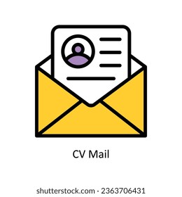 Cv Mail Vektor ausgefüllte Umriss-Icon Design-Illustration. Personalsymbol auf weißem Hintergrund EPS10-Datei 