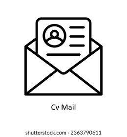 Ilustración de diseño de iconos de contorno vectorial de correo Cv. Símbolo de recursos humanos sobre archivo EPS 10 de fondo blanco 