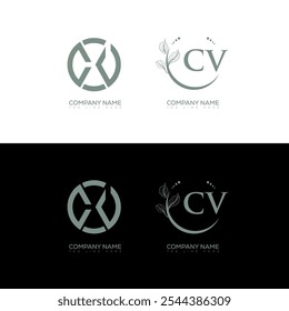 CV minimalista e design clássico conjunto de logotipo. Vetor de forma de círculo monograma CV. CV design exclusivo.
