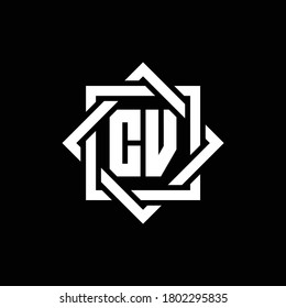 Logo de monograma CV con cuadrado abstracto alrededor de la plantilla de diseño