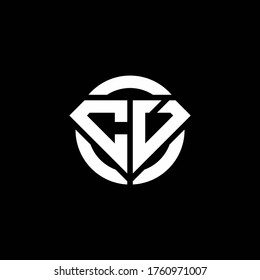 CV monogram logo with diamond shape and ring circle rounded design template