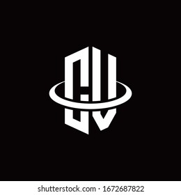 CV monogram logo in a hexagon style and surrounded by a ring