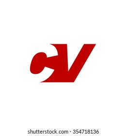 CV negative space letter logo red