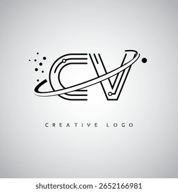 CV Orbit Monogram Logo - Futuristic Minimal Letter mark with Circular Line Art, Tech-Inspired Dots and Space Motion Concept for Modern Branding Identity (Logotipo de Monograma de Órbita CV - marca de letra mínima futurista com arte circular de linha, pontos inspirados na tecnologia e conceito de movimento espacial para identidade de marca moderna)