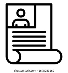 Cv paper icon. Outline cv paper vector icon for web design isolated on white background