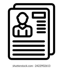 Vector de contorno de iconos de papel Cv. Trabajo en equipo de habitaciones. Personaje corporativo
