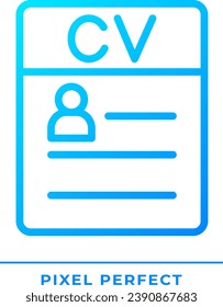 CV pixel perfect gradient linear vector icon. Candidate information. Knowledge, skills and experience. Resume. Thin line color symbol. Modern style pictogram. Vector isolated outline drawing
