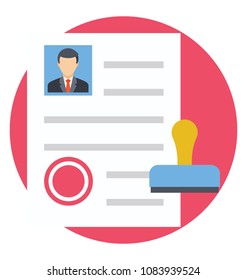 
Cv with rejected stamp. Flat icon design of rejected resume.
