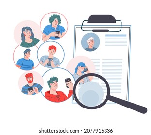 CV resume Apply for a job concept. Recruitment hiring, hr service, start your career and headhunting topic, flat cartoon vector illustration isolated on white background.