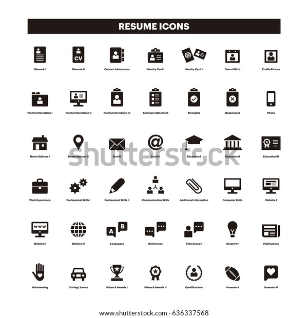 Cv Resume Black Icons Stock Vector (Royalty Free) 636337568