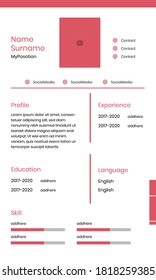 CV Resume Design Template for Work Red Color Simply