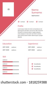 CV Resume Design Template for Work Red Color Simply