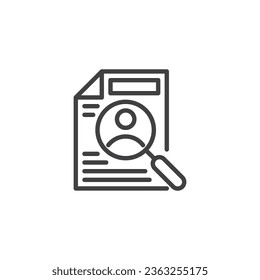 CV, icono de la línea de reanudación. signo de estilo lineal para concepto móvil y diseño web. Icono vector de contorno de contratación de trabajo. Símbolo, ilustración del logotipo. Gráficos vectoriales