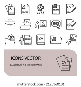 CV and Resume and Self Presentation icons set . CV and Resume and Self Presentation pack symbol vector elements for infographic web