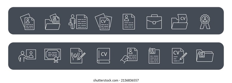 CV and Resume and Self Presentation icons set . CV and Resume and Self Presentation pack symbol vector elements for infographic web