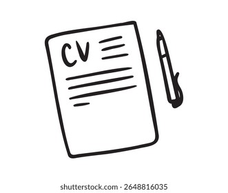 cv e retomar e auto apresentação folha de papel relacionado rabiscar ícone desenhado à mão. Símbolo de clipart da linha cv do desenho da estrutura de tópicos. Ilustração vetorial