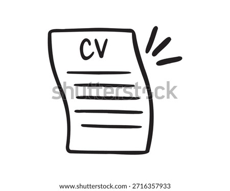 cv and resume and self presentation sheet of paper related doodle hand drawn icon. Outline drawing cv line clipart symbol. Vector illustration