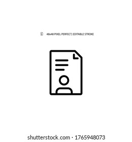 CV, resume simple line icon vector illustration. Editable stroke. 48x48 Pixel Perfect.