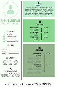 CV - Resume Template. Clean Soft Color Background. Modern Simple Design. Suitable for job Application