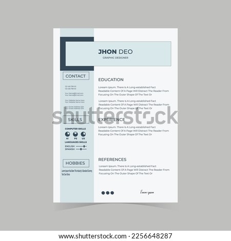  CV resume template design and letterhead cover letter - vector minimalist - black and white